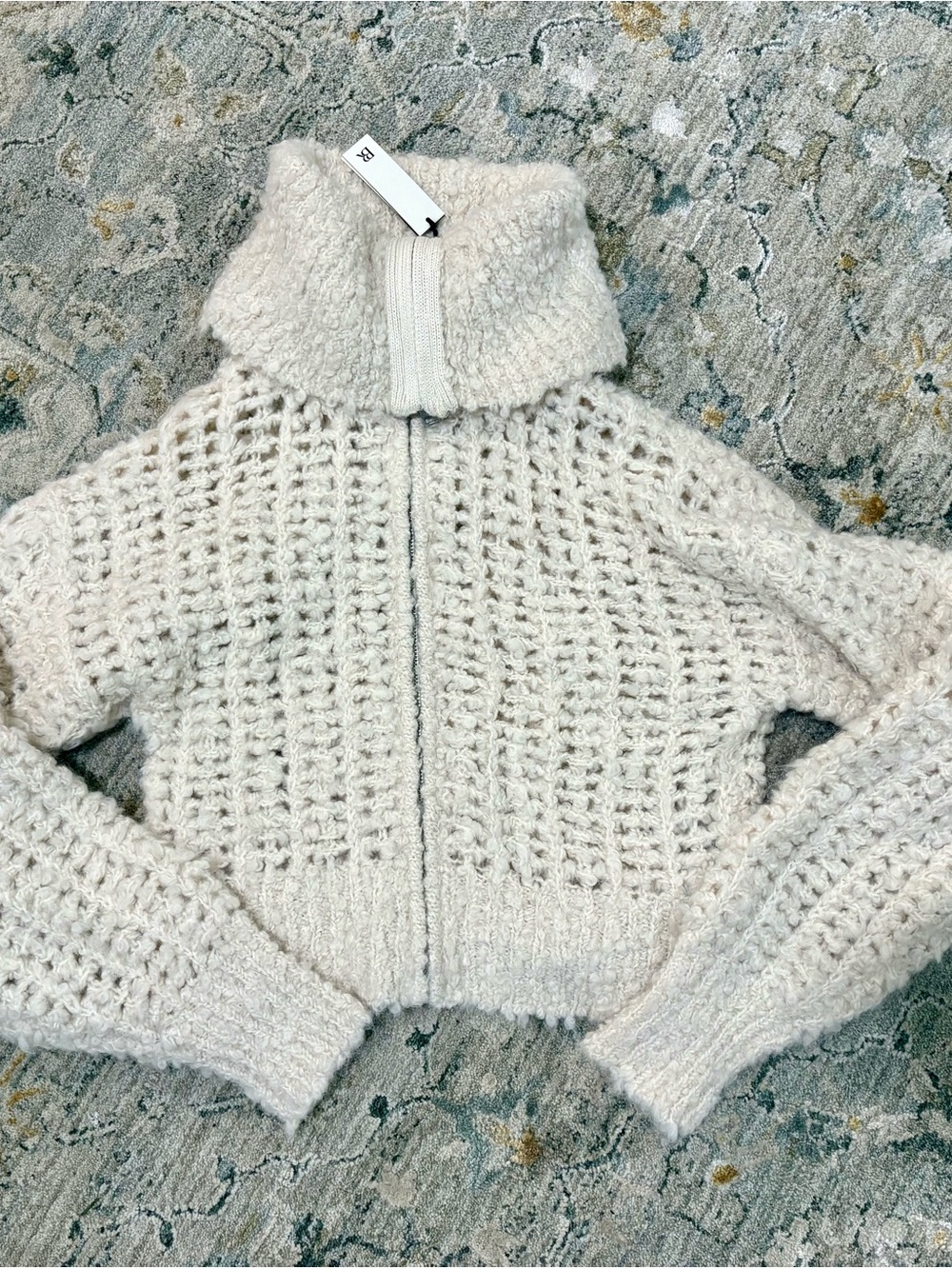 Banana Republic Cream Chunky Open-Knit Zip Cardigan